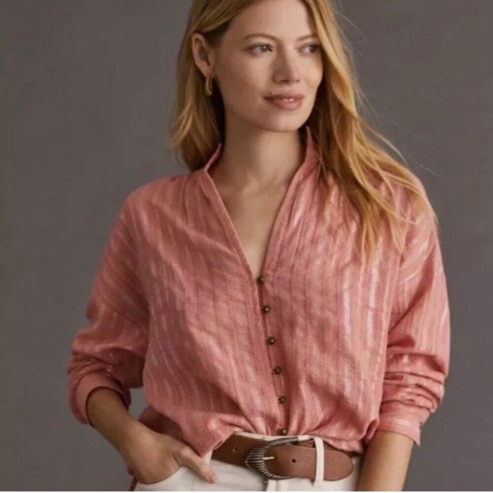 Anthropologie Pilcro The Tavi pink coral button down blouse, plus size, 3X